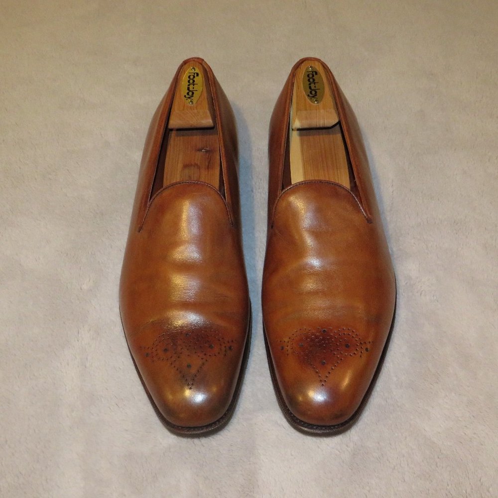 Edward Green Bamford Edwardian Antique Brown Leather Wholecut Loafers 11.5